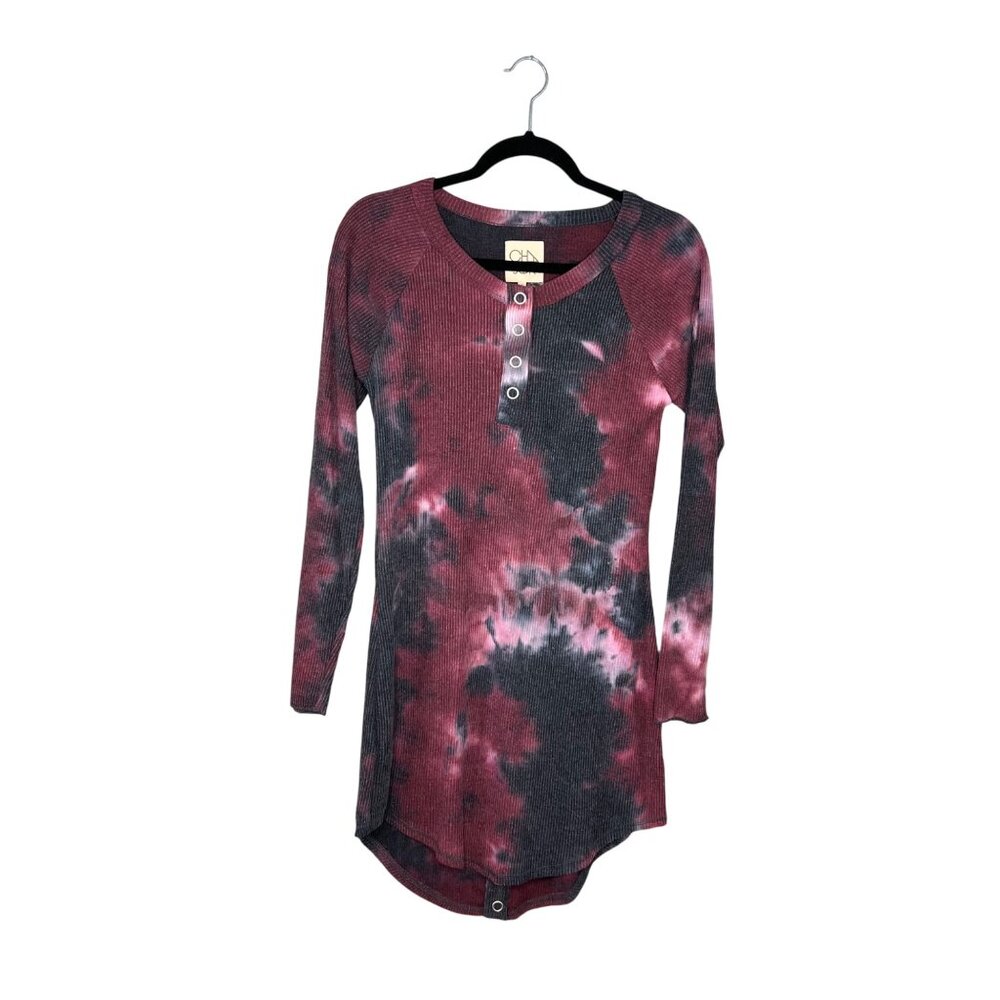 Chaser Thermal Henley Long Sleeve Dress Womens Size S Tye Dye Pink Blue NWT